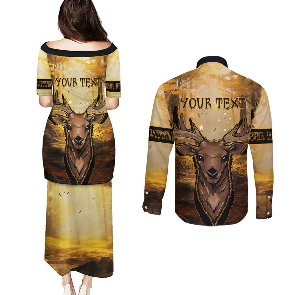 Personalised Deer Hunting Couples Matching Puletasi and Long Sleeve Button Shirt Forest Vibes