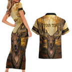 Personalised Deer Hunting Couples Matching Short Sleeve Bodycon Dress and Hawaiian Shirt Forest Vibes
