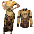 Personalised Deer Hunting Couples Matching Short Sleeve Bodycon Dress and Long Sleeve Button Shirt Forest Vibes