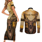 Personalised Deer Hunting Couples Matching Short Sleeve Bodycon Dress and Long Sleeve Button Shirt Forest Vibes