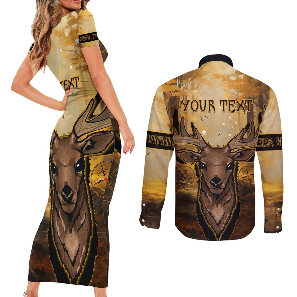 Personalised Deer Hunting Couples Matching Short Sleeve Bodycon Dress and Long Sleeve Button Shirt Forest Vibes