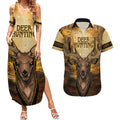 Personalised Deer Hunting Couples Matching Summer Maxi Dress and Hawaiian Shirt Forest Vibes