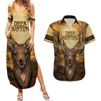 Personalised Deer Hunting Couples Matching Summer Maxi Dress and Hawaiian Shirt Forest Vibes