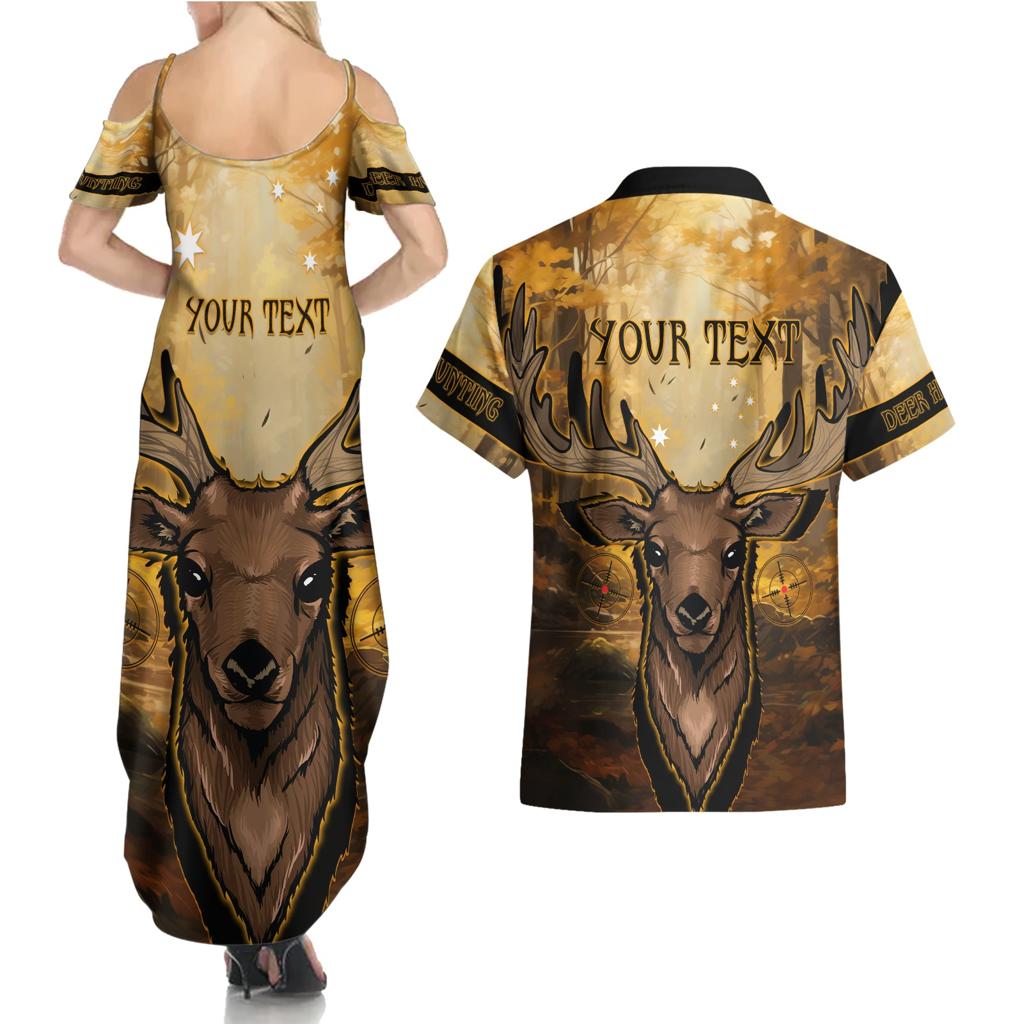 Personalised Deer Hunting Couples Matching Summer Maxi Dress and Hawaiian Shirt Forest Vibes
