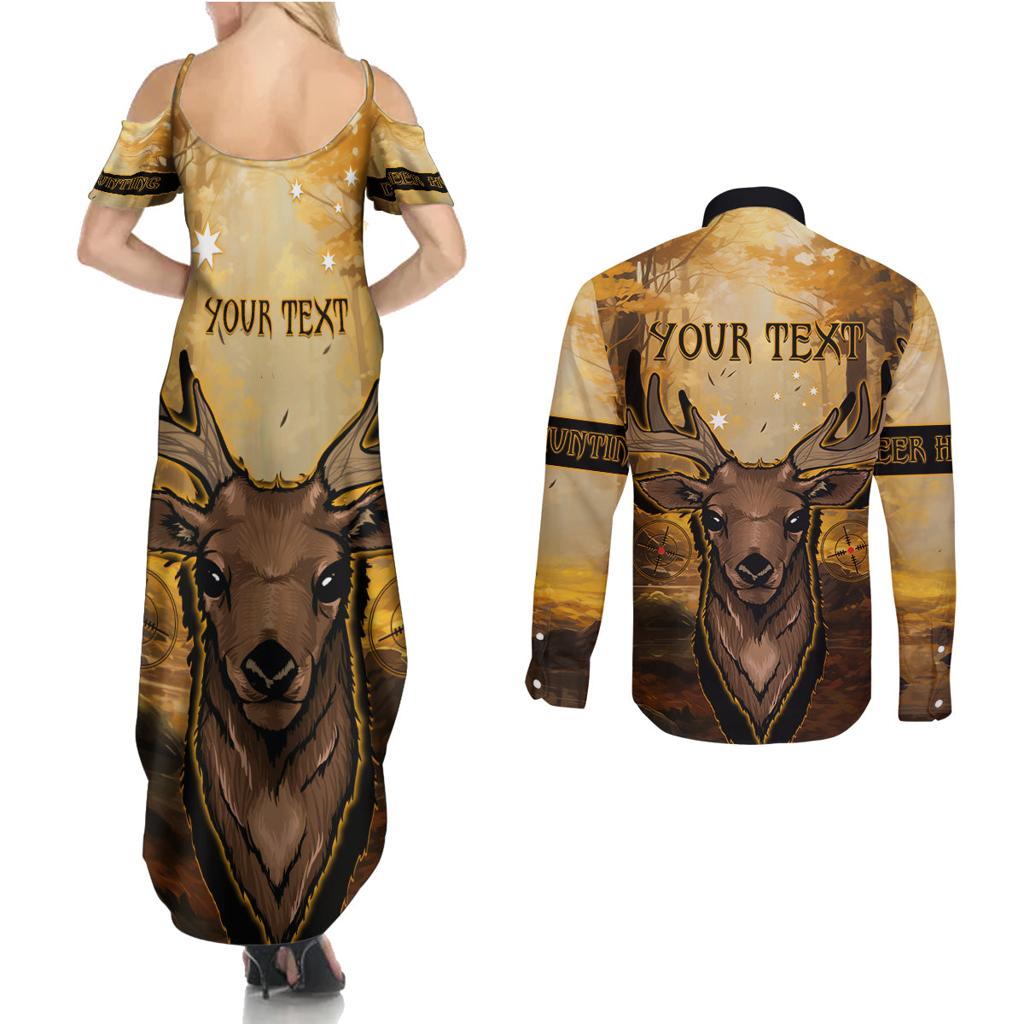 Personalised Deer Hunting Couples Matching Summer Maxi Dress and Long Sleeve Button Shirt Forest Vibes
