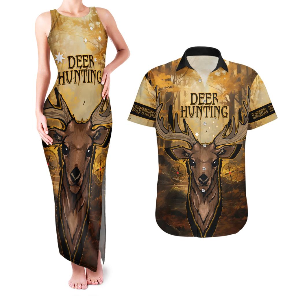 Personalised Deer Hunting Couples Matching Tank Maxi Dress and Hawaiian Shirt Forest Vibes