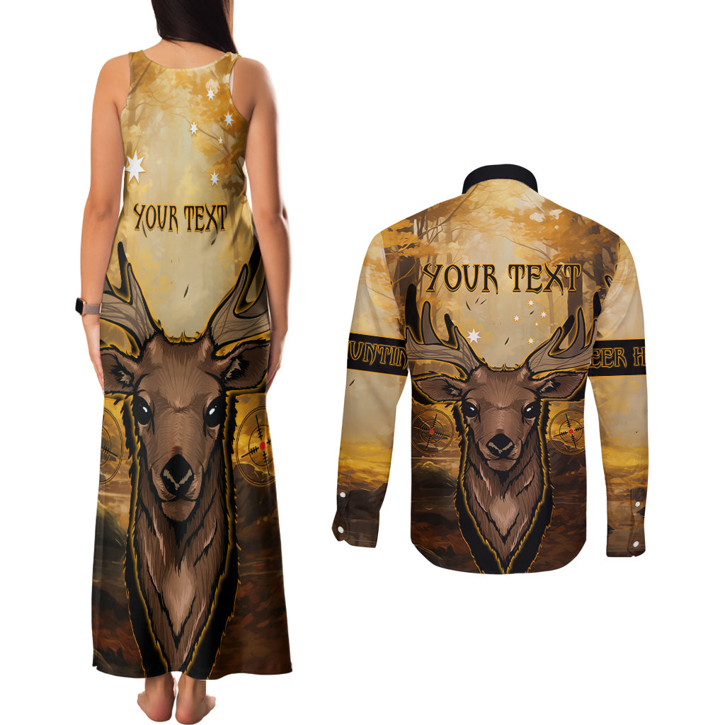 Personalised Deer Hunting Couples Matching Tank Maxi Dress and Long Sleeve Button Shirt Forest Vibes