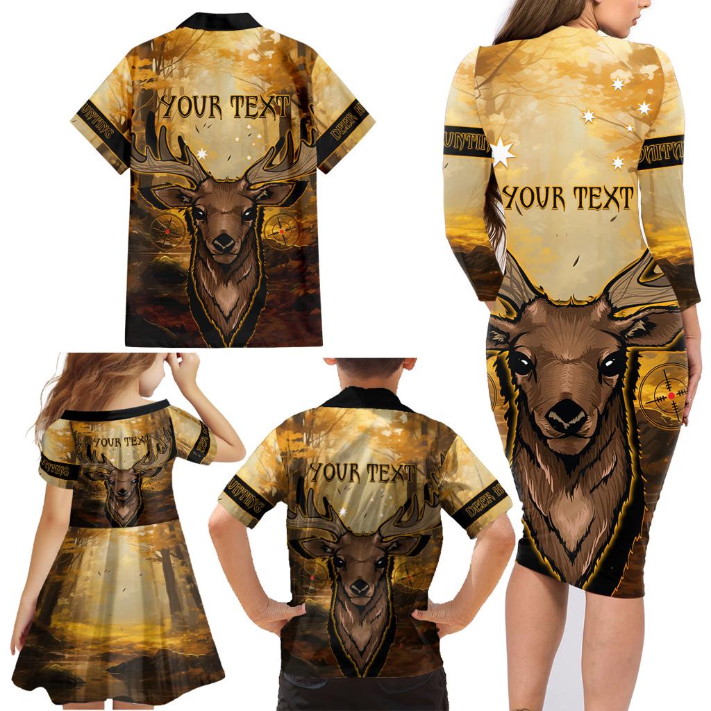 Personalised Deer Hunting Family Matching Long Sleeve Bodycon Dress and Hawaiian Shirt Forest Vibes