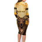 Personalised Deer Hunting Family Matching Long Sleeve Bodycon Dress and Hawaiian Shirt Forest Vibes