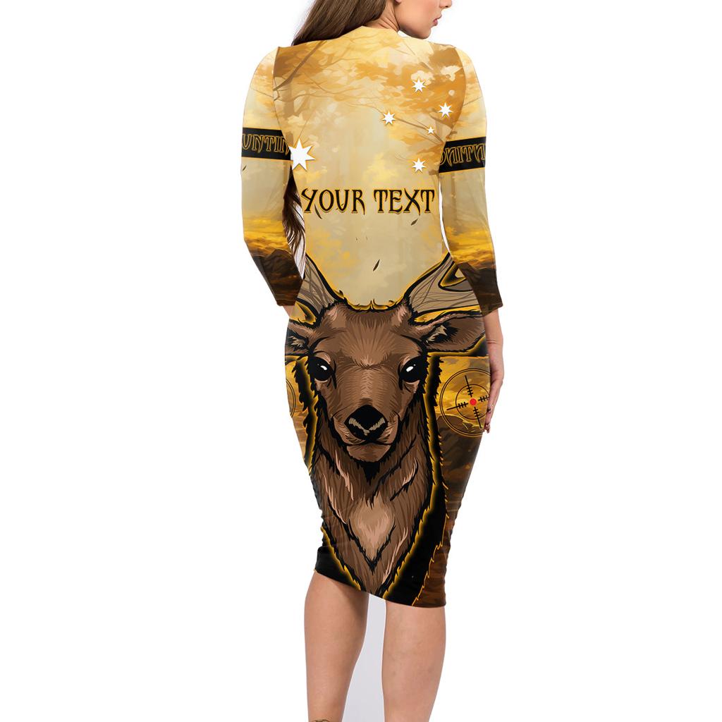 Personalised Deer Hunting Family Matching Long Sleeve Bodycon Dress and Hawaiian Shirt Forest Vibes