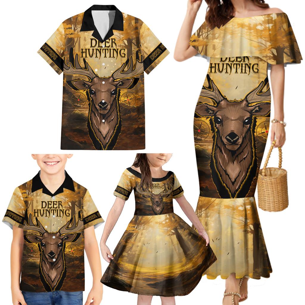 Personalised Deer Hunting Family Matching Mermaid Dress and Hawaiian Shirt Forest Vibes