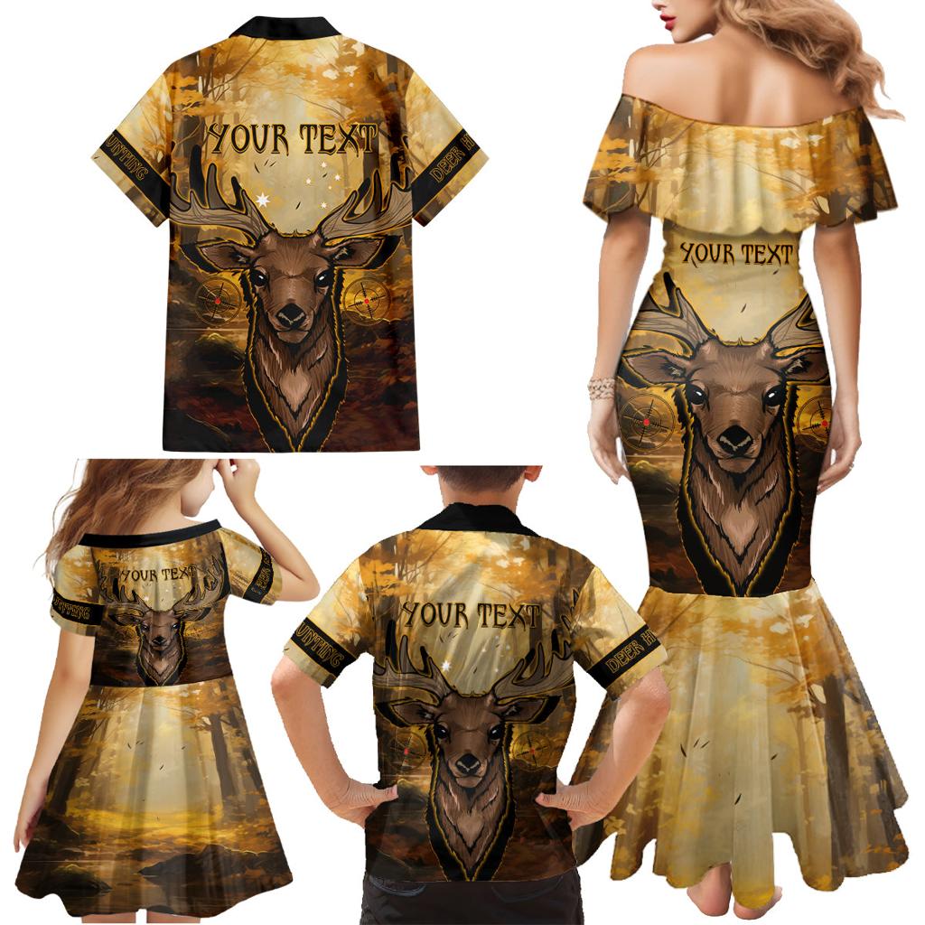 Personalised Deer Hunting Family Matching Mermaid Dress and Hawaiian Shirt Forest Vibes