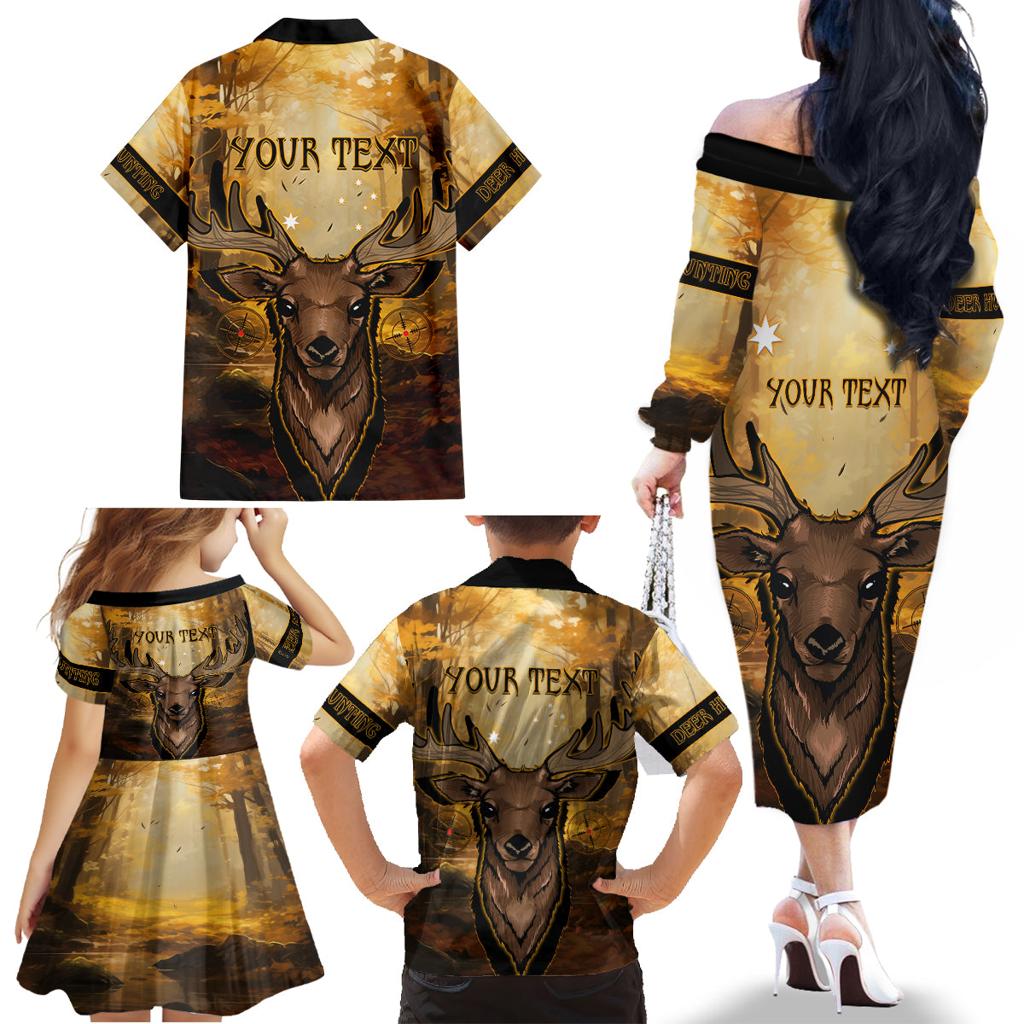 Personalised Deer Hunting Family Matching Off Shoulder Long Sleeve Dress and Hawaiian Shirt Forest Vibes