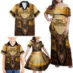 Personalised Deer Hunting Family Matching Off Shoulder Maxi Dress and Hawaiian Shirt Forest Vibes