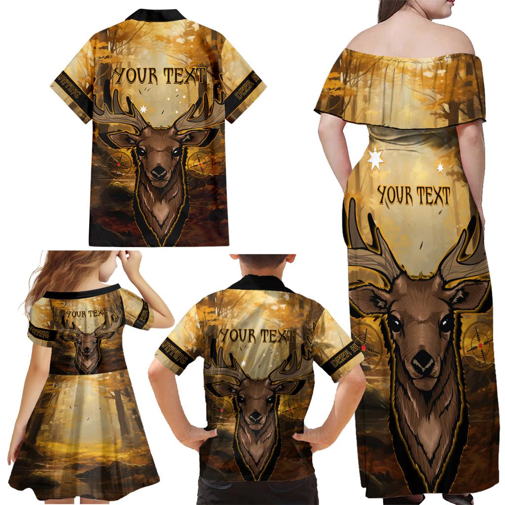 Personalised Deer Hunting Family Matching Off Shoulder Maxi Dress and Hawaiian Shirt Forest Vibes