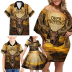 Personalised Deer Hunting Family Matching Off Shoulder Short Dress and Hawaiian Shirt Forest Vibes