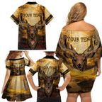 Personalised Deer Hunting Family Matching Off Shoulder Short Dress and Hawaiian Shirt Forest Vibes