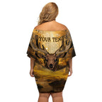Personalised Deer Hunting Family Matching Off Shoulder Short Dress and Hawaiian Shirt Forest Vibes