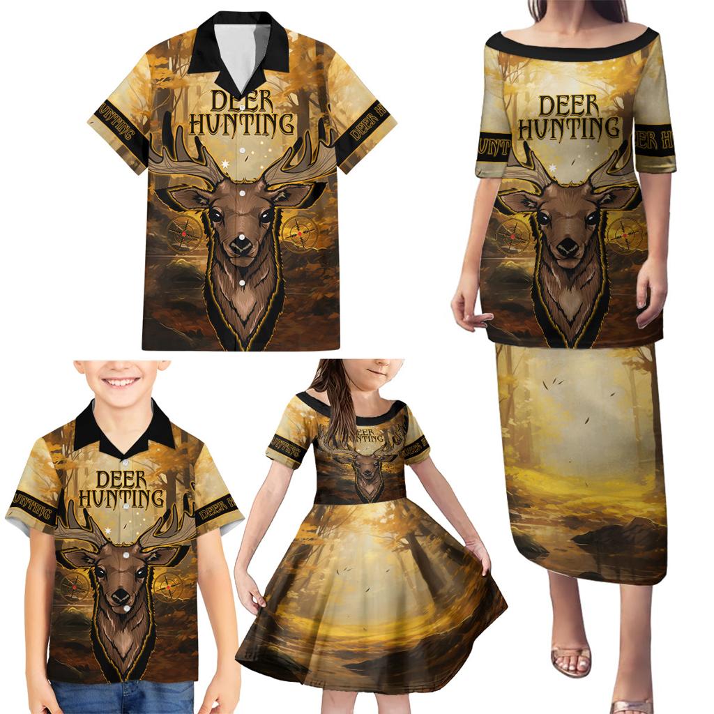 Personalised Deer Hunting Family Matching Puletasi and Hawaiian Shirt Forest Vibes