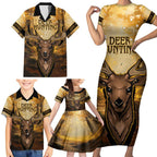 Personalised Deer Hunting Family Matching Short Sleeve Bodycon Dress and Hawaiian Shirt Forest Vibes