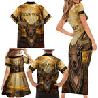 Personalised Deer Hunting Family Matching Short Sleeve Bodycon Dress and Hawaiian Shirt Forest Vibes