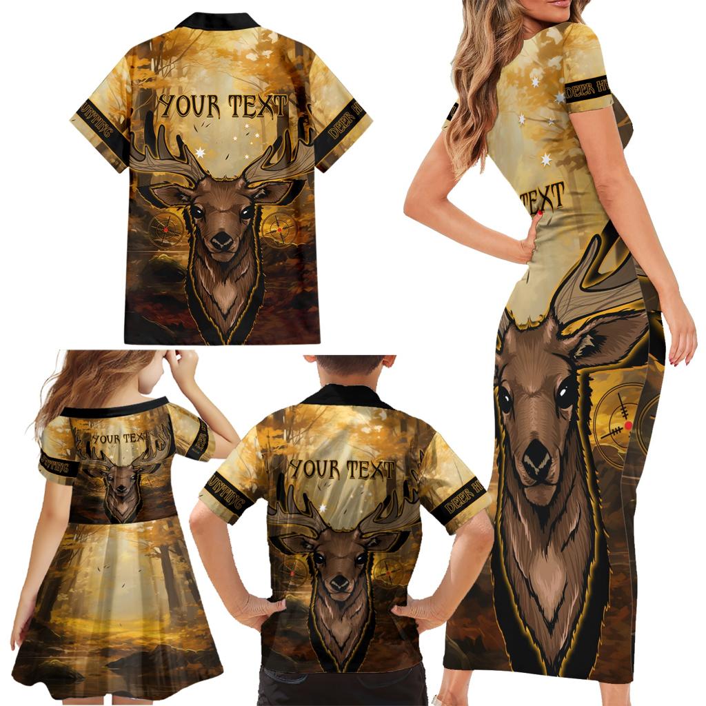 Personalised Deer Hunting Family Matching Short Sleeve Bodycon Dress and Hawaiian Shirt Forest Vibes