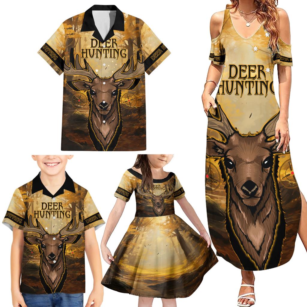 Personalised Deer Hunting Family Matching Summer Maxi Dress and Hawaiian Shirt Forest Vibes