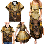 Personalised Deer Hunting Family Matching Summer Maxi Dress and Hawaiian Shirt Forest Vibes