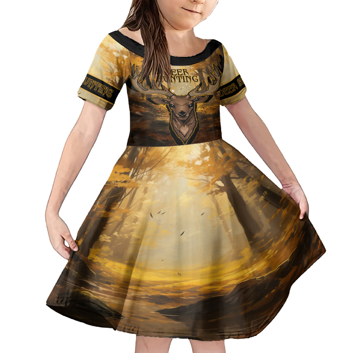 Personalised Deer Hunting Kid Short Sleeve Dress Forest Vibes