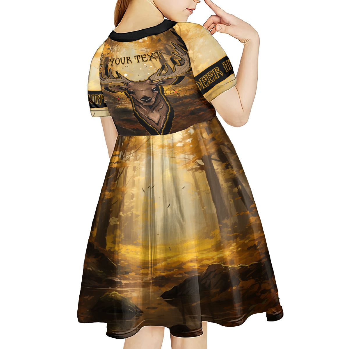 Personalised Deer Hunting Kid Short Sleeve Dress Forest Vibes