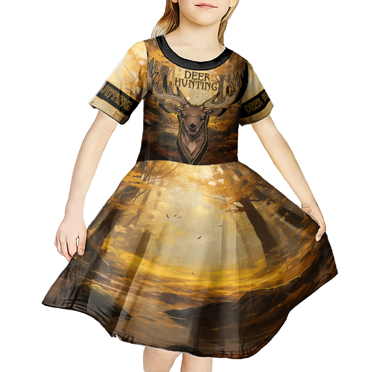 Personalised Deer Hunting Kid Short Sleeve Dress Forest Vibes