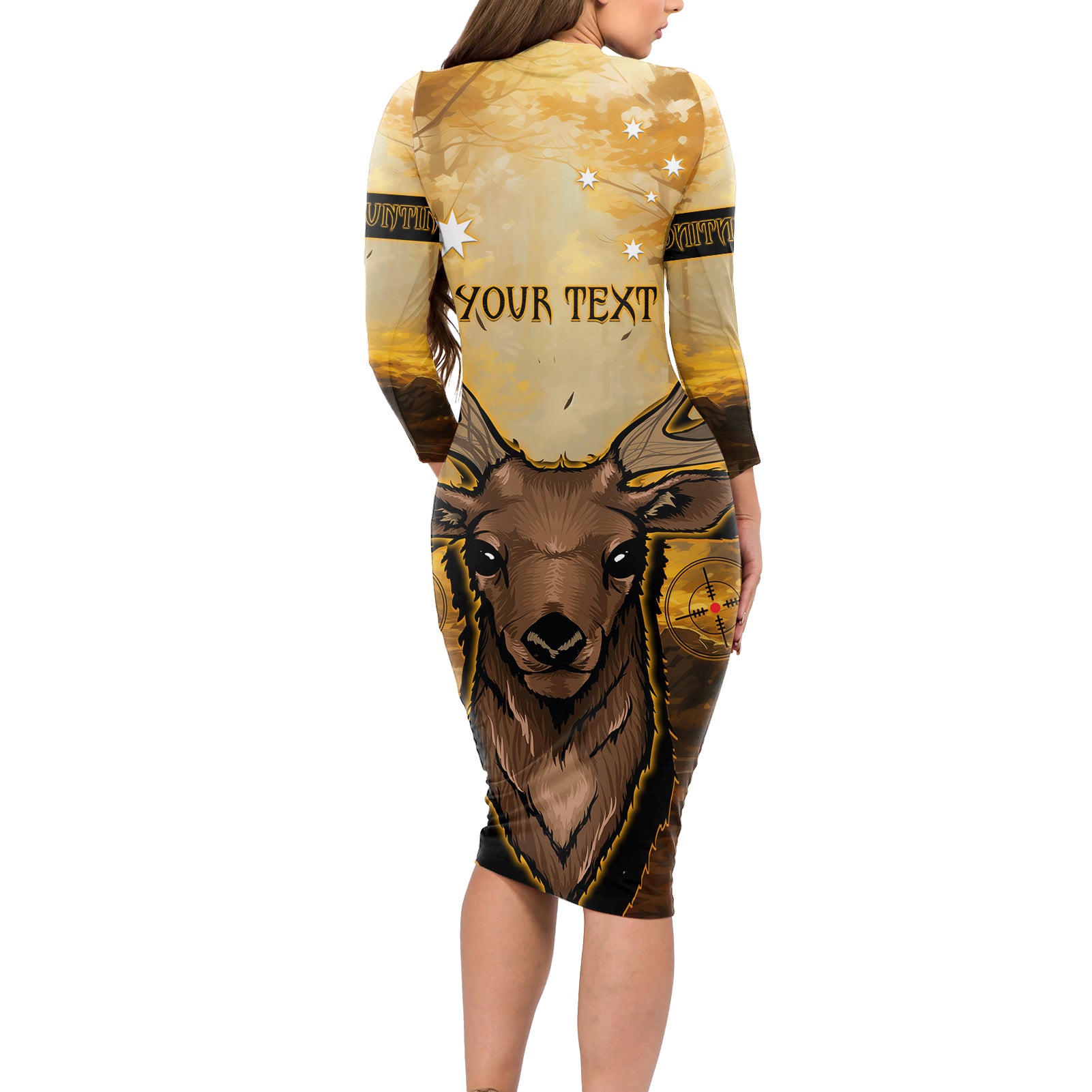 Personalised Deer Hunting Long Sleeve Bodycon Dress Forest Vibes
