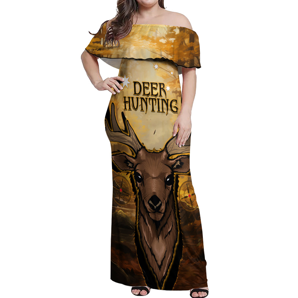 Personalised Deer Hunting Off Shoulder Maxi Dress Forest Vibes