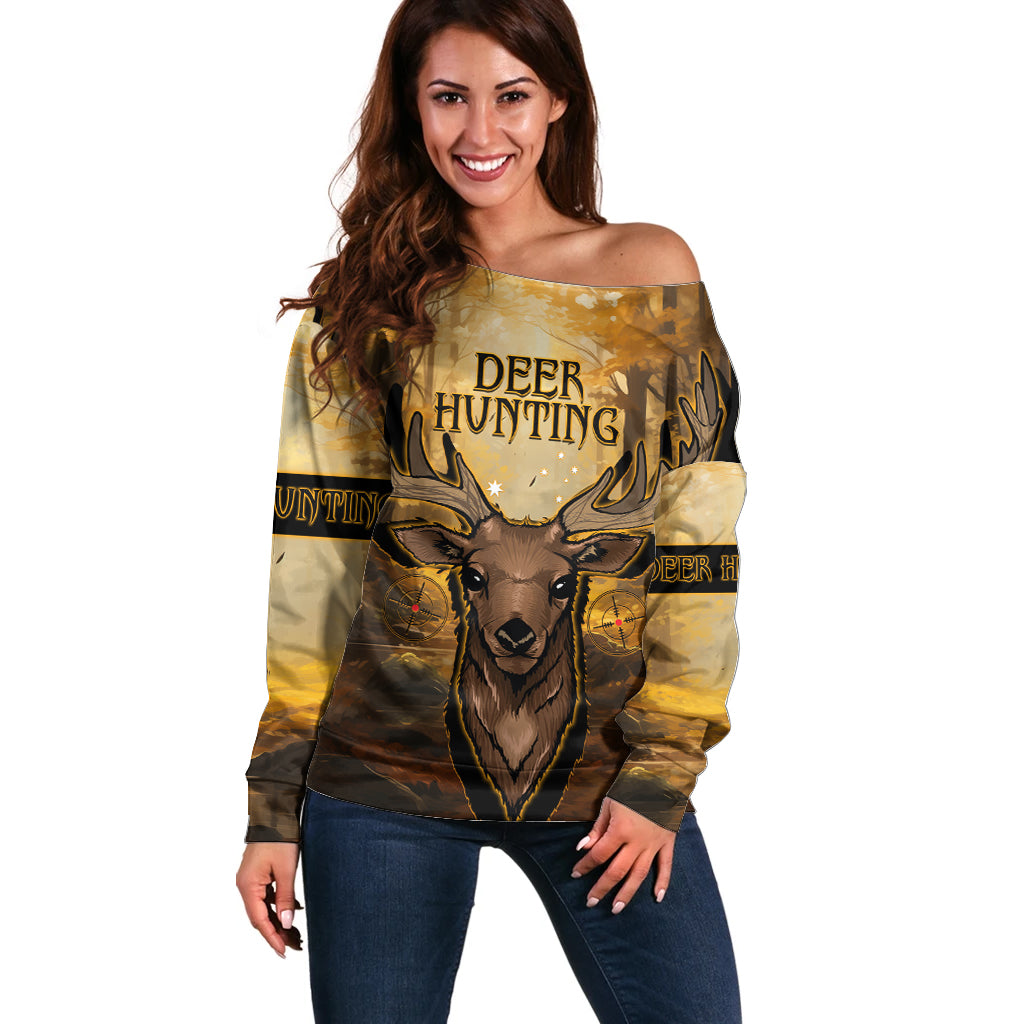 Personalised Deer Hunting Off Shoulder Sweater Forest Vibes