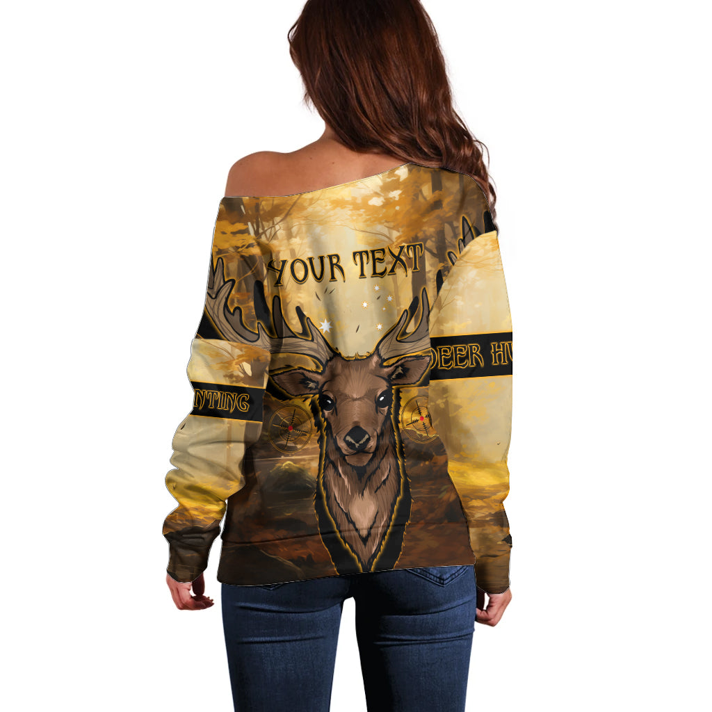 Personalised Deer Hunting Off Shoulder Sweater Forest Vibes