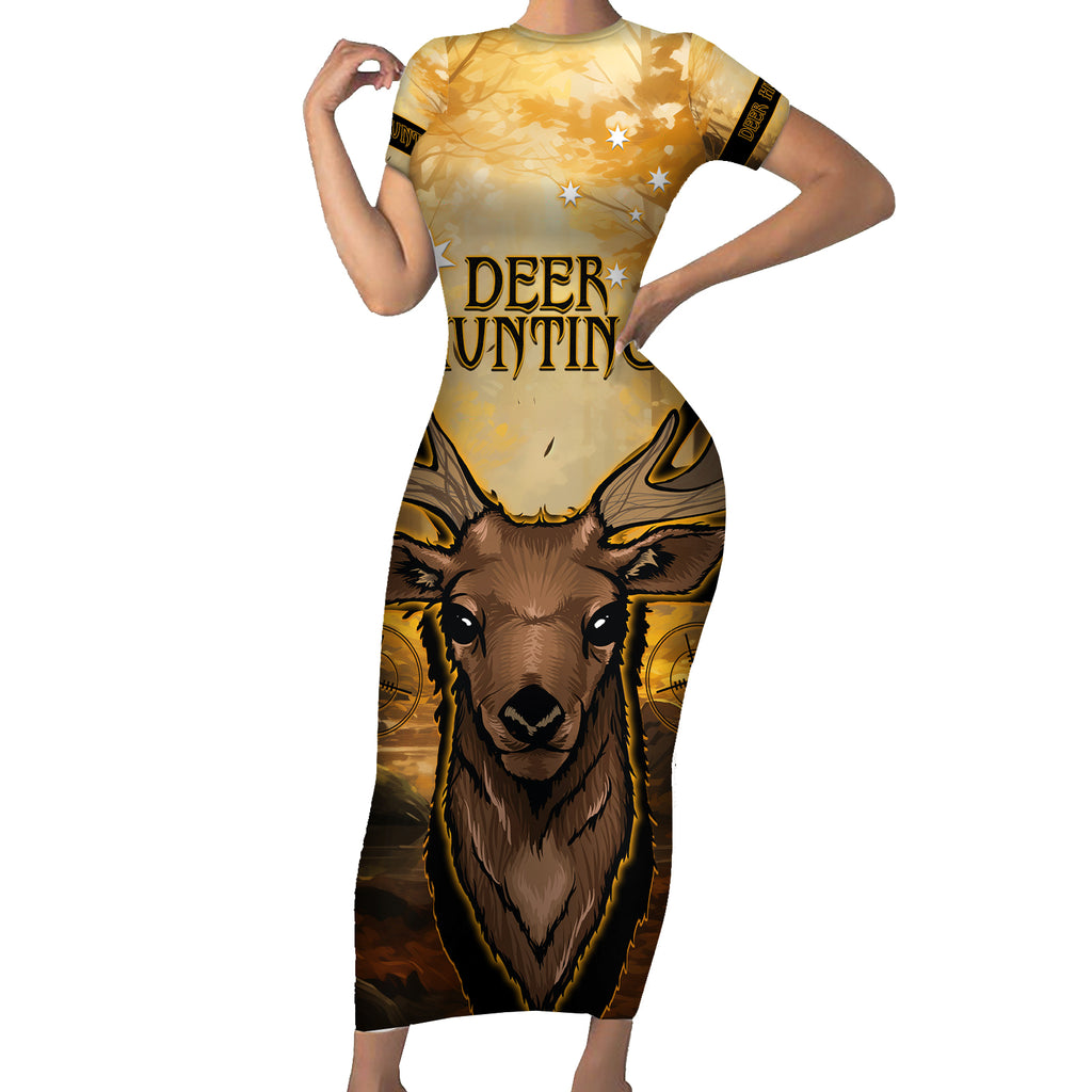 Personalised Deer Hunting Short Sleeve Bodycon Dress Forest Vibes