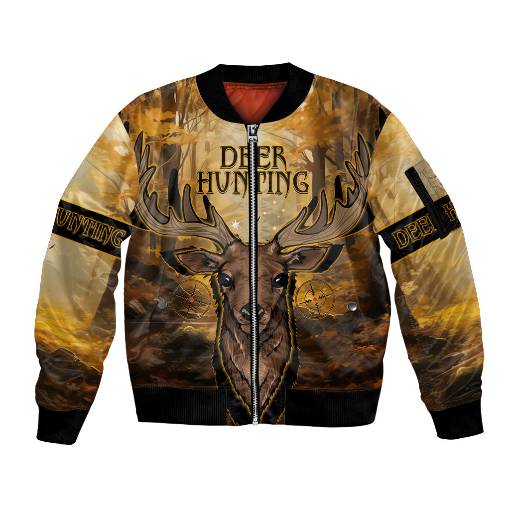 Personalised Deer Hunting Sleeve Zip Bomber Jacket Forest Vibes