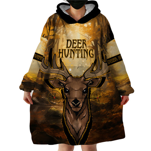 Personalised Deer Hunting Wearable Blanket Hoodie Forest Vibes