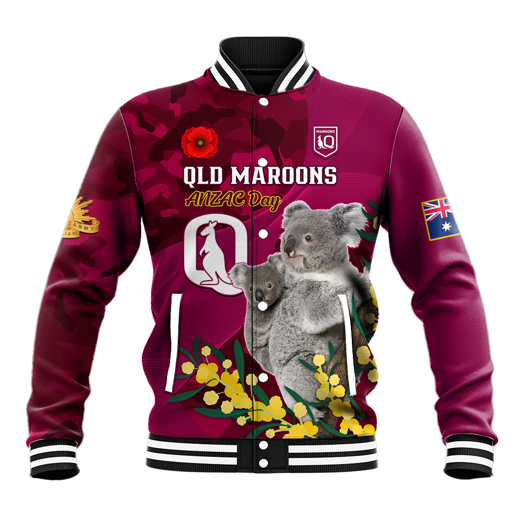 Custom QLD Maroons ANZAC Day Baseball Jacket Australian Koala Mix Camouflage