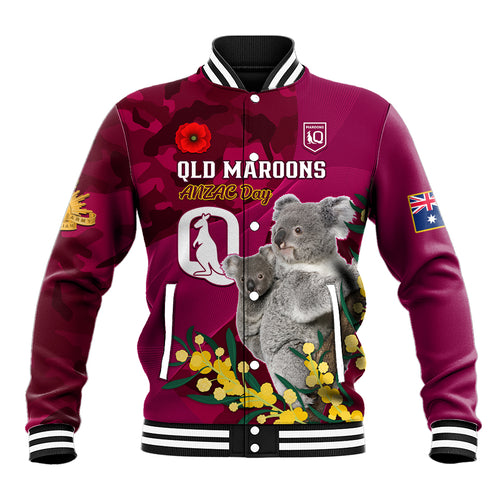 Custom QLD Maroons ANZAC Day Baseball Jacket Australian Koala Mix Camouflage