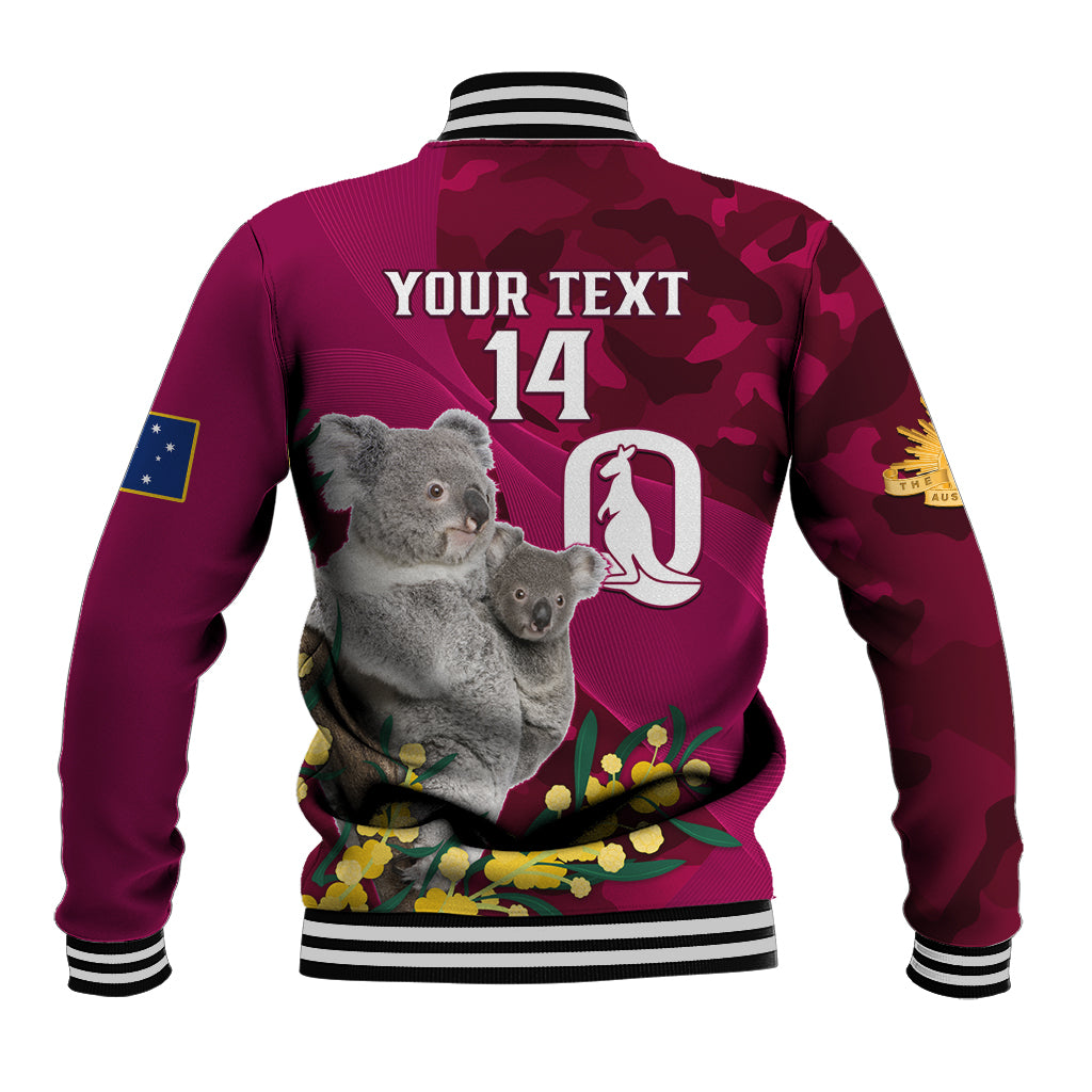 Custom QLD Maroons ANZAC Day Baseball Jacket Australian Koala Mix Camouflage
