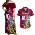 Custom QLD Maroons ANZAC Day Couples Matching Off Shoulder Maxi Dress and Hawaiian Shirt Australian Koala Mix Camouflage