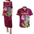 Custom QLD Maroons ANZAC Day Couples Matching Puletasi and Hawaiian Shirt Australian Koala Mix Camouflage