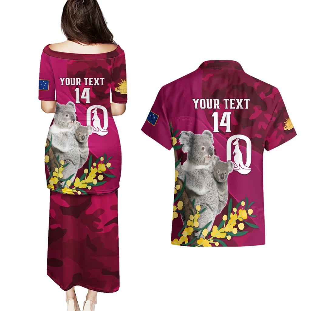 Custom QLD Maroons ANZAC Day Couples Matching Puletasi and Hawaiian Shirt Australian Koala Mix Camouflage