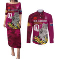 Custom QLD Maroons ANZAC Day Couples Matching Puletasi and Long Sleeve Button Shirt Australian Koala Mix Camouflage
