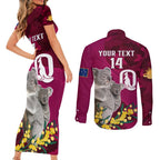 Custom QLD Maroons ANZAC Day Couples Matching Short Sleeve Bodycon Dress and Long Sleeve Button Shirt Australian Koala Mix Camouflage