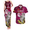 Custom QLD Maroons ANZAC Day Couples Matching Tank Maxi Dress and Hawaiian Shirt Australian Koala Mix Camouflage