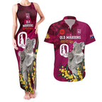 Custom QLD Maroons ANZAC Day Couples Matching Tank Maxi Dress and Hawaiian Shirt Australian Koala Mix Camouflage