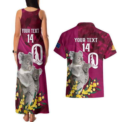 Custom QLD Maroons ANZAC Day Couples Matching Tank Maxi Dress and Hawaiian Shirt Australian Koala Mix Camouflage