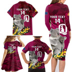 Custom QLD Maroons ANZAC Day Family Matching Long Sleeve Bodycon Dress and Hawaiian Shirt Australian Koala Mix Camouflage